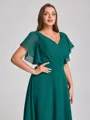 A-line V-neck Short Sleeves Pleated Floor-Length Chiffon Corset Plus Size Bridesmaid Dress