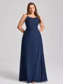 Sheath Spaghetti Straps Pleated Floor-Length Chiffon Corset Plus Size Bridesmaid Dress