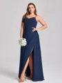 Sheath Spaghetti Straps Pleated Floor-Length Chiffon Corset Plus Size Bridesmaid Dress
