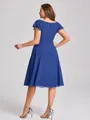 A-line V-neck Short Sleeves Pleated Knee-Length Chiffon Corset Plus Size Bridesmaid Dress