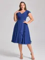 A-line V-neck Short Sleeves Pleated Knee-Length Chiffon Corset Plus Size Bridesmaid Dress
