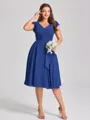 A-line V-neck Short Sleeves Pleated Knee-Length Chiffon Corset Plus Size Bridesmaid Dress