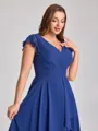 A-line V-neck Short Sleeves Pleated Knee-Length Chiffon Corset Plus Size Bridesmaid Dress
