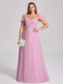 A-line Cold Shoulder Pleated Floor-Length Chiffon Corset Plus Size Bridesmaid Dress