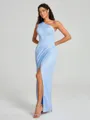 Sheath/Column One-Shoulder Floor-Length Sleeveless Charmeuse Bridesmaid Dress