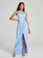 Sheath/Column One-Shoulder Floor-Length Sleeveless Charmeuse Bridesmaid Dress