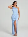 Sheath/Column One-Shoulder Floor-Length Sleeveless Charmeuse Bridesmaid Dress