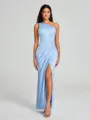 Sheath/Column One-Shoulder Floor-Length Sleeveless Charmeuse Bridesmaid Dress