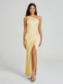 Sheath/Column One-Shoulder Floor-Length Sleeveless Charmeuse Bridesmaid Dress