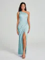 Sheath/Column One-Shoulder Floor-Length Sleeveless Charmeuse Bridesmaid Dress