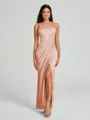 Sheath/Column One-Shoulder Floor-Length Sleeveless Charmeuse Bridesmaid Dress