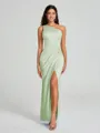 Sheath/Column One-Shoulder Floor-Length Sleeveless Charmeuse Bridesmaid Dress