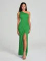 Sheath/Column One-Shoulder Floor-Length Sleeveless Charmeuse Bridesmaid Dress