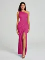 Sheath/Column One-Shoulder Floor-Length Sleeveless Charmeuse Bridesmaid Dress