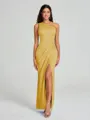 Sheath/Column One-Shoulder Floor-Length Sleeveless Charmeuse Bridesmaid Dress