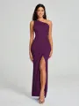 Sheath/Column One-Shoulder Floor-Length Sleeveless Charmeuse Bridesmaid Dress