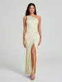 Sheath/Column One-Shoulder Floor-Length Sleeveless Charmeuse Bridesmaid Dress