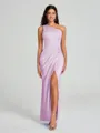 Sheath/Column One-Shoulder Floor-Length Sleeveless Charmeuse Bridesmaid Dress