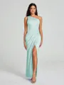 Sheath/Column One-Shoulder Floor-Length Sleeveless Charmeuse Bridesmaid Dress