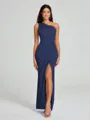 Sheath/Column One-Shoulder Floor-Length Sleeveless Charmeuse Bridesmaid Dress