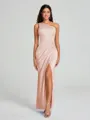 Sheath/Column One-Shoulder Floor-Length Sleeveless Charmeuse Bridesmaid Dress