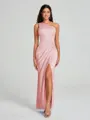 Sheath/Column One-Shoulder Floor-Length Sleeveless Charmeuse Bridesmaid Dress