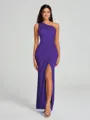 Sheath/Column One-Shoulder Floor-Length Sleeveless Charmeuse Bridesmaid Dress