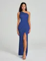 Sheath/Column One-Shoulder Floor-Length Sleeveless Charmeuse Bridesmaid Dress