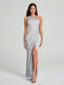 Sheath/Column One-Shoulder Floor-Length Sleeveless Charmeuse Bridesmaid Dress