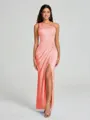 Sheath/Column One-Shoulder Floor-Length Sleeveless Charmeuse Bridesmaid Dress