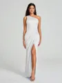 Sheath/Column One-Shoulder Floor-Length Sleeveless Charmeuse Bridesmaid Dress