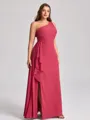 Sheath One-Shoulder Ruffles Floor-Length Chiffon Corset Plus Size Bridesmaid Dress