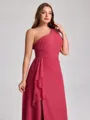 Sheath One-Shoulder Ruffles Floor-Length Chiffon Corset Plus Size Bridesmaid Dress