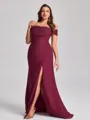 Sheath Off-the-Shoulder Pleated Floor-Length Chiffon Corset Plus Size Bridesmaid Dress