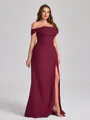 Sheath Off-the-Shoulder Pleated Floor-Length Chiffon Corset Plus Size Bridesmaid Dress