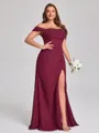 Sheath Off-the-Shoulder Pleated Floor-Length Chiffon Corset Plus Size Bridesmaid Dress