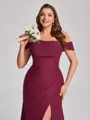 Sheath Off-the-Shoulder Pleated Floor-Length Chiffon Corset Plus Size Bridesmaid Dress