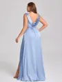 Sheath Scoop Pleated Floor-Length Silk Like Satin Corset Plus Size Bridesmaid Dress