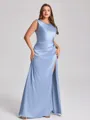 Sheath Scoop Pleated Floor-Length Silk Like Satin Corset Plus Size Bridesmaid Dress