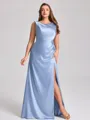 Sheath Scoop Pleated Floor-Length Silk Like Satin Corset Plus Size Bridesmaid Dress