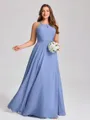 A-line Halter Pleated Floor-Length Chiffon Corset Plus Size Bridesmaid Dress