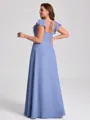 A-line Square Short Sleeves Floor-Length Chiffon Plus Size Bridesmaid Dress