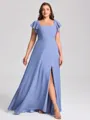 A-line Square Short Sleeves Floor-Length Chiffon Plus Size Bridesmaid Dress