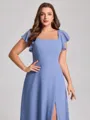 A-line Square Short Sleeves Floor-Length Chiffon Plus Size Bridesmaid Dress