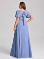 A-line V-neck Short Sleeves Pleated Floor-Length Chiffon Corset Plus Size Bridesmaid Dress