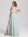 A-line Cold Shoulder Pleated Floor-Length Chiffon Plus Size Bridesmaid Dress
