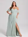 A-line Cold Shoulder Pleated Floor-Length Chiffon Plus Size Bridesmaid Dress