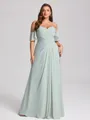A-line Cold Shoulder Pleated Floor-Length Chiffon Plus Size Bridesmaid Dress