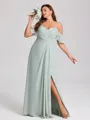 A-line Cold Shoulder Pleated Floor-Length Chiffon Plus Size Bridesmaid Dress