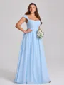 A-line Square Pleated Floor-Length Chiffon Corset Plus Size Bridesmaid Dress